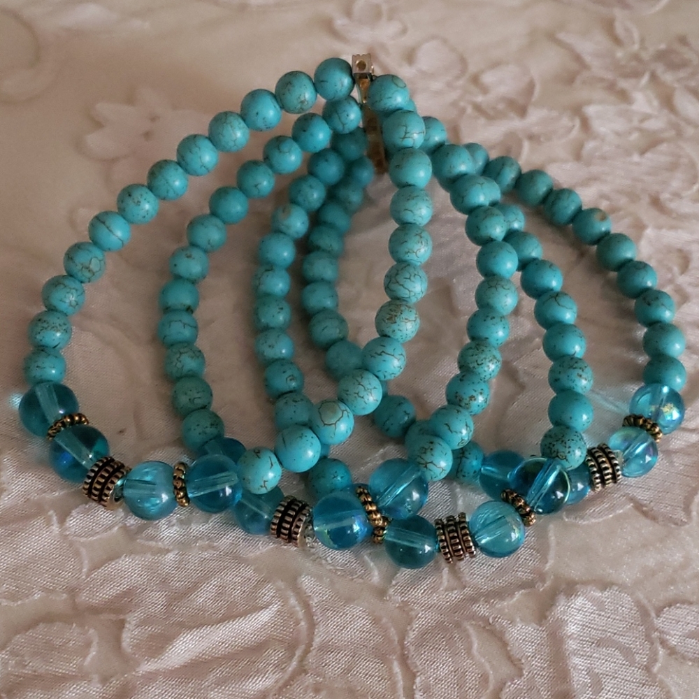4 Strand Turquoise Color Boho Bracelet - Picture 1 of 5